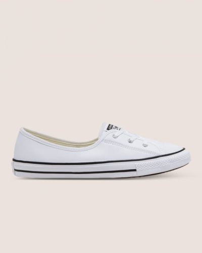 Tenis Converse Chuck Taylor All Star Ballet Encaje Faux Cuero Slip Mujer Blancos | mEnydk